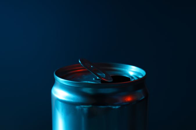 Concept of drink, blank can, close up
