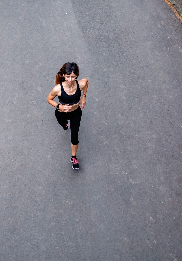 Aerial view of female runner