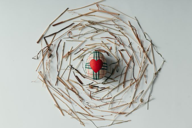 Burberry patterned Easter egg in deconstructed, twig nest