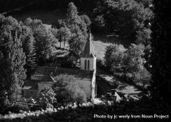 Monochrome shot of beautiful church in French village 0Jx8p4