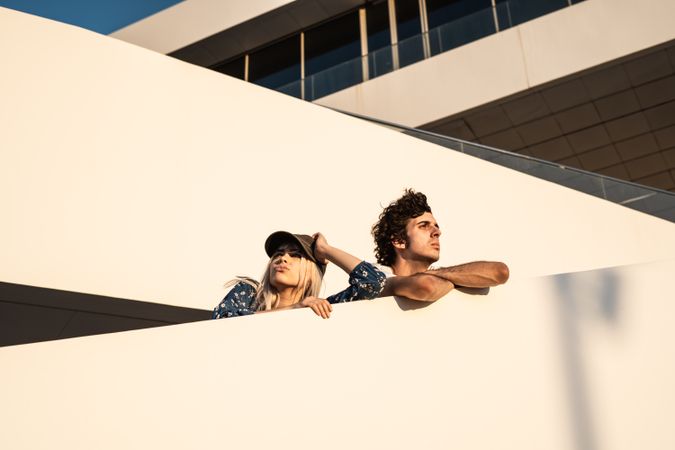 Angry couple on modern building
