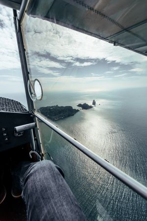 Flight over islands in the middle of the sea
