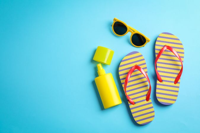 Summer vacation composition on color background. Space for text, top view