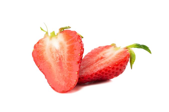 Tasty red strawberry isolated on plain background. Summer berry