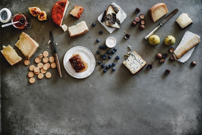 Wine snack variety, top view, copy space