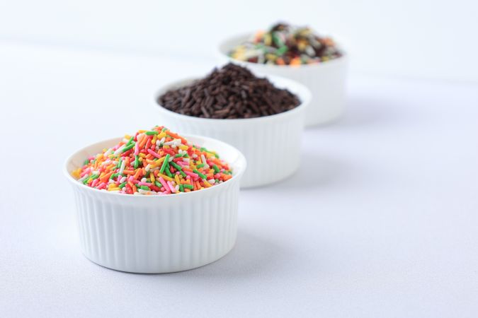 Bright Rainbow Sprinkles In Ramekins