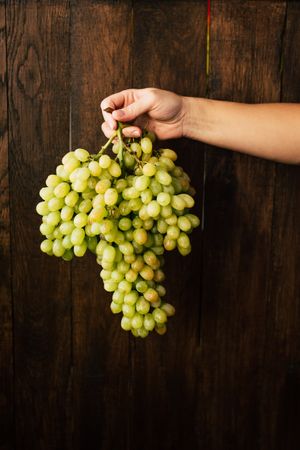 Crop hand with bunch of grapes