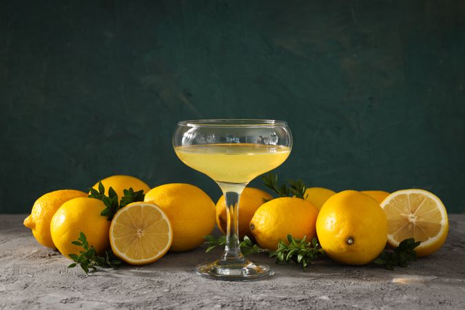 Concept of tasty drink, Limoncello, Italian lemon liqueur