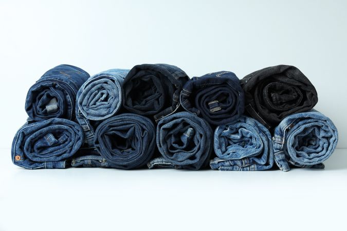 Close-up of folded jeans