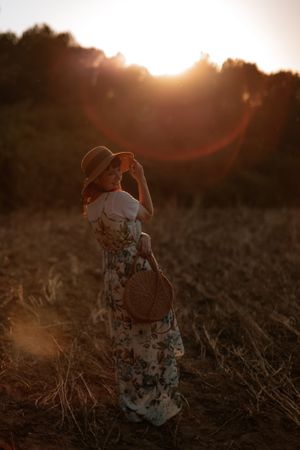 Woman walking in field