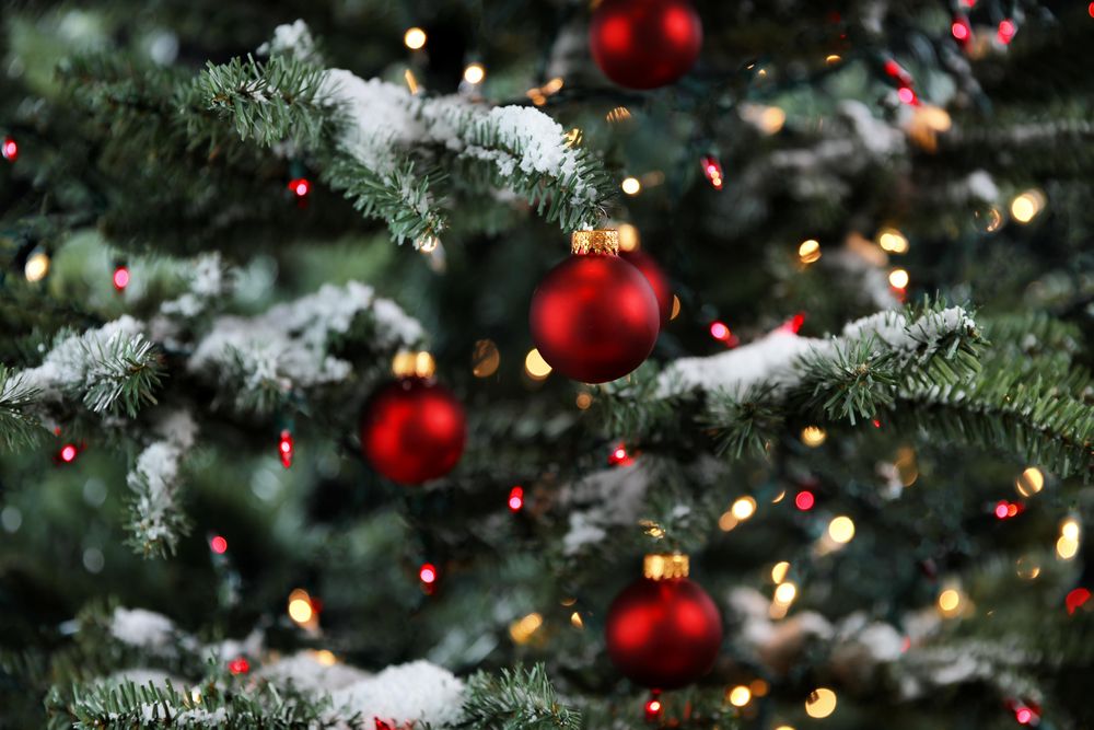 Christmas tree with snow and ornaments