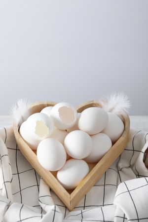 Concept of fresh and natural farm product - eggs, space for text
