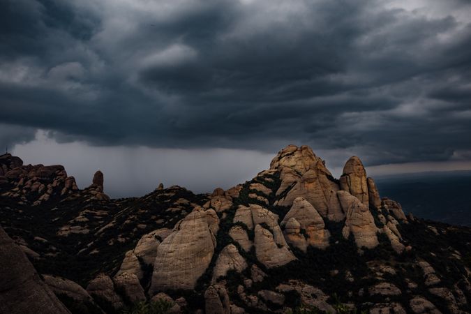 Views of the Montserrat Mountain with storm