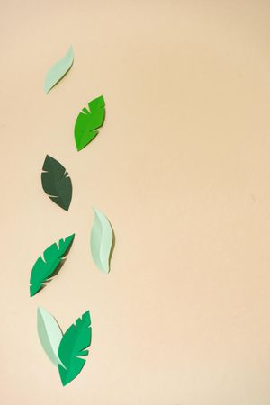 Green paper leaves on beige background