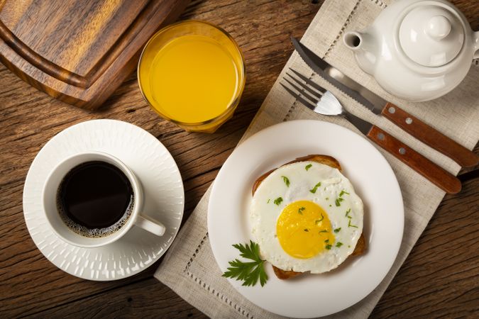 Breakfast with fried egg toast.