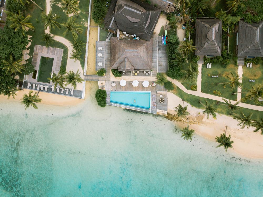 Aerial view of a resort in General Luna, Philippines
