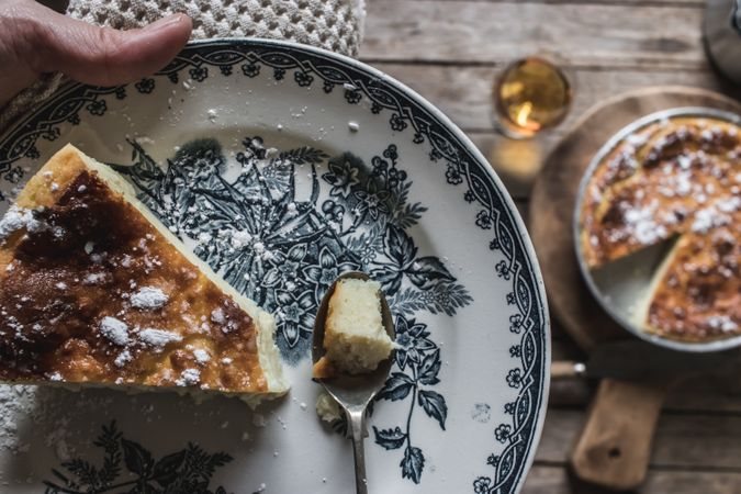 Cottage cheese pudding and glass of cognac