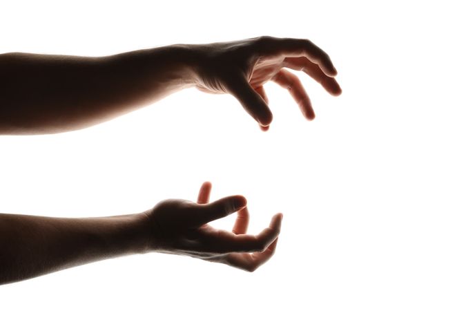 Scary human hands isolated on plain background