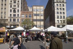 Stand selling wool at the Union Square Greenmarket in New York City