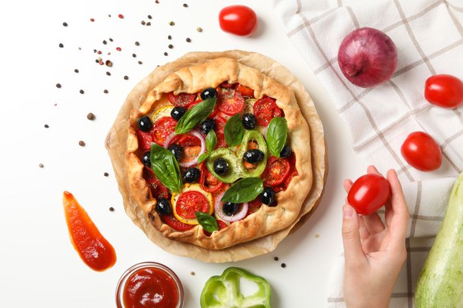 Concept of tasty food, Vegetable galette, top view