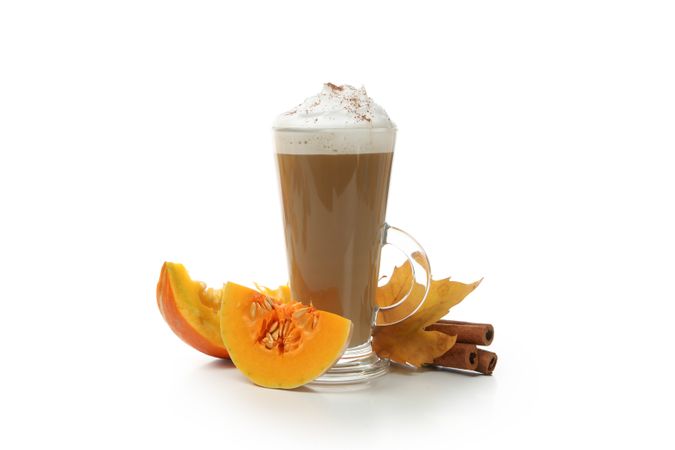 Glass of latte isolated on blank background