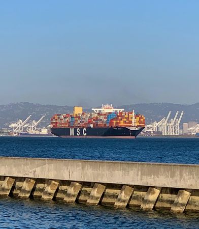 Colorful cargo ship at the Port of Oakland