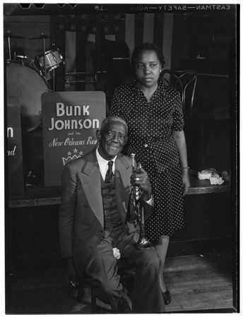 New York City, New York, USA - Aug, 1946: Portrait of Bunk Johnson, Maude Johnson