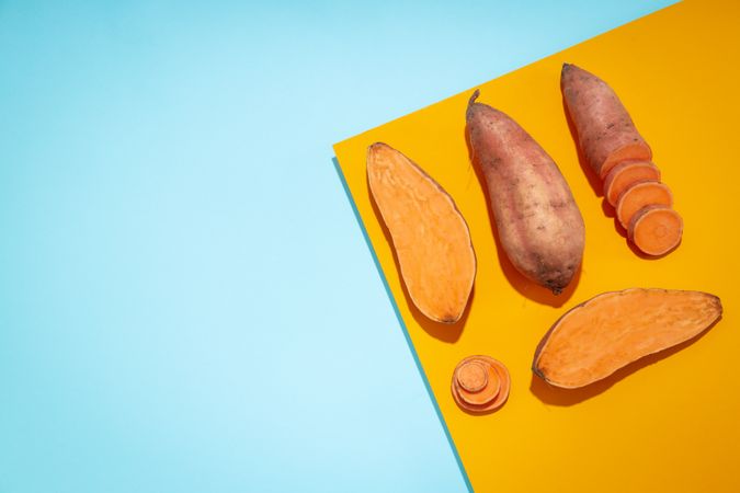 Concept of vegetables, sweet potato, space for text