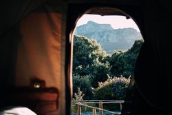 View of a mountain through an entrance opening