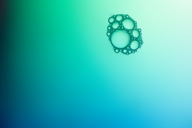 Abstract background bio technology, macro photography foam and water with gradient background. Molecule multicolor backgorund