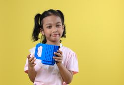 Asian Girl Kids Drink Water from Blue Cute Cup
