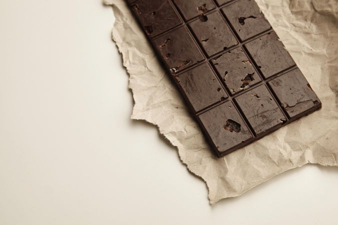 Artisan chocolate bar on craft paper