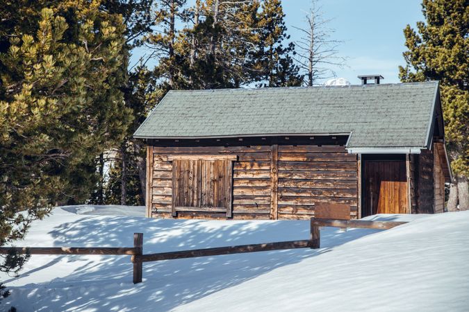 Country house between snow and trees