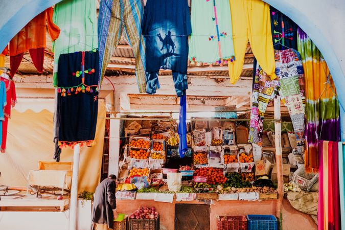 Stall with fruits and vegetables on market