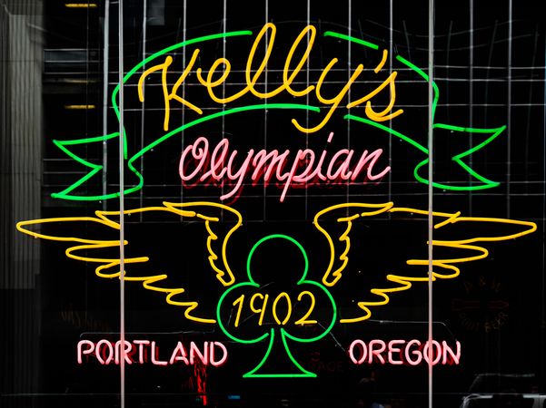 Neon sign at Kelly's Olympian bar, Portland, Oregon