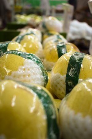 Citrus fruit pack wrapped and for sale in grocery store