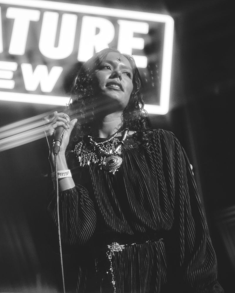 London, England, United Kingdom - Nov 9, 2022: B&W shot of singer Tara Lily