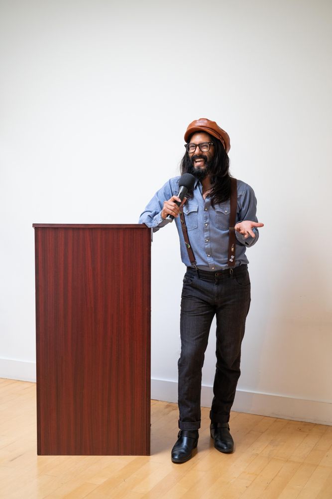Man expressively public speaking