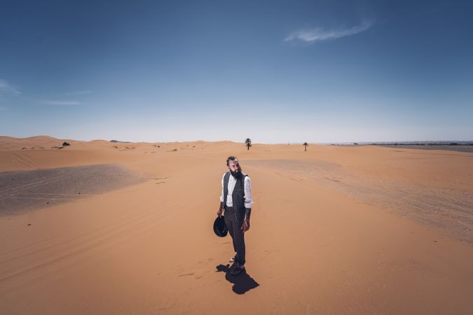 Bearded cowboy in desert