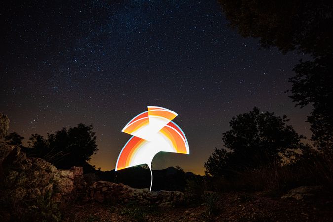 Light painting in the dark night