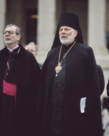 London, England, United Kingdom - March 5 2022: Orthodox priest standing outside in his robes