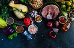 Fresh raw ingredients for dinner prep