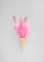Ice cream cone with pink feathers