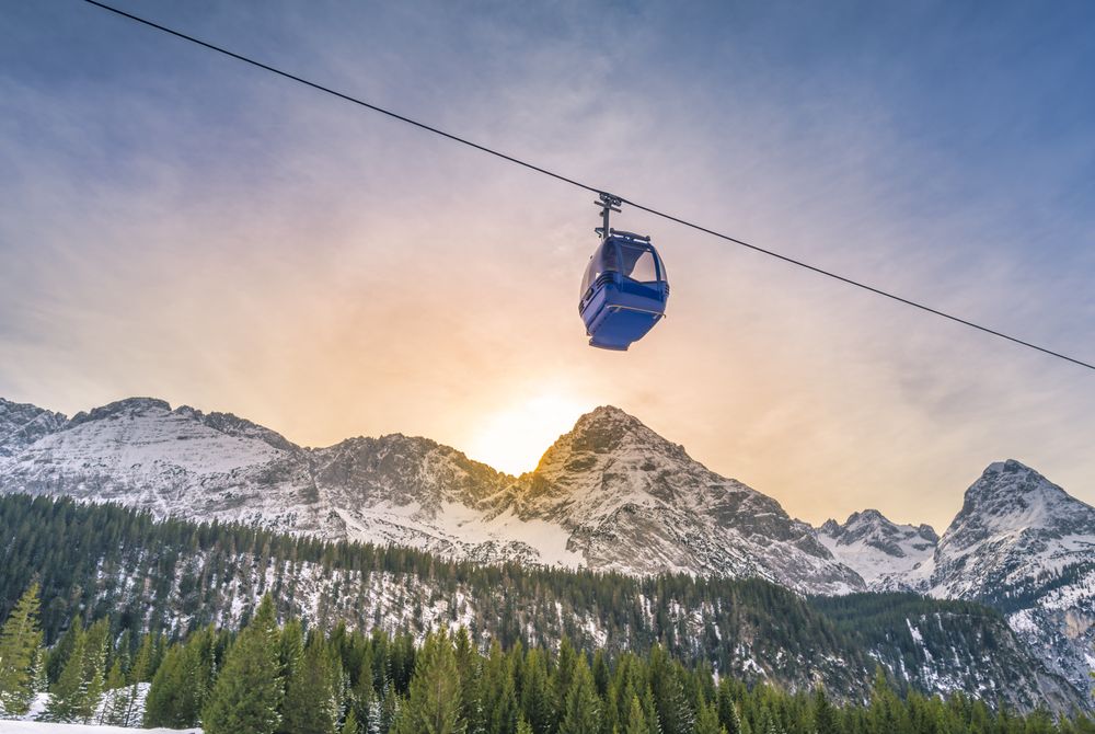 Cable car route over the Alps mountains