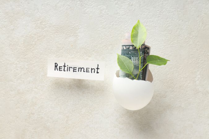 Composition with egg shell and money - retirement