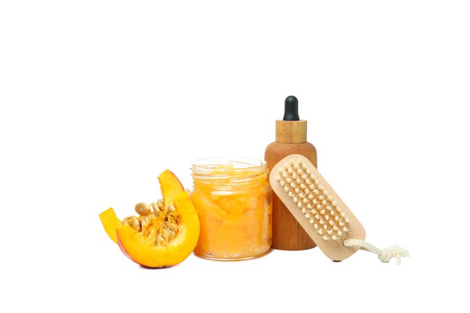 Skincare - pumpkin cosmetic, isolated on light background