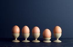 Egg cups with brown eggs