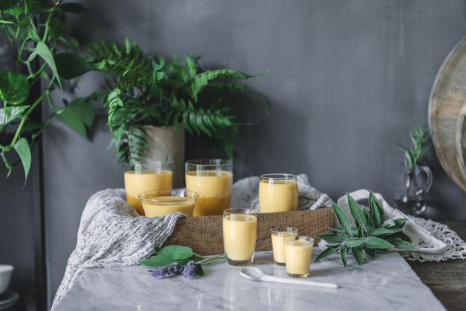 Mango dream in glass bowls on table