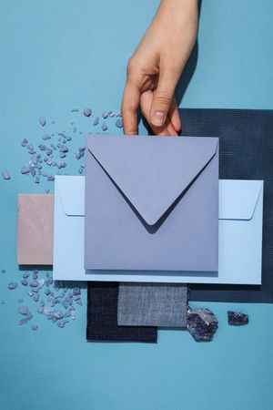 Flat lay of creative moodboard composition, top view