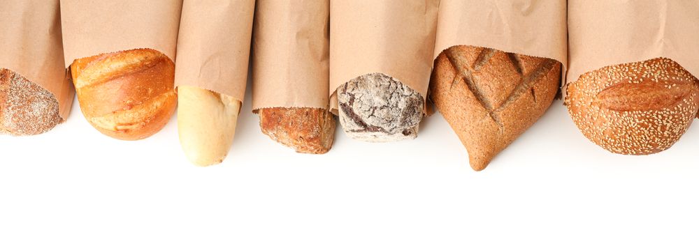 Bakery products isolated on blank background, top view